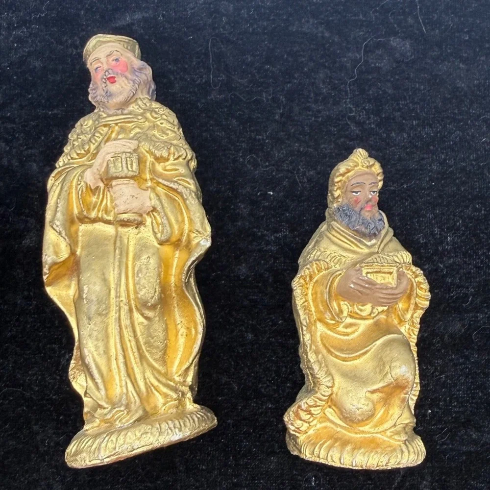 Vintage Gold Nativity Set 11 Piece Made in Italy hand painted Christmas MCM art